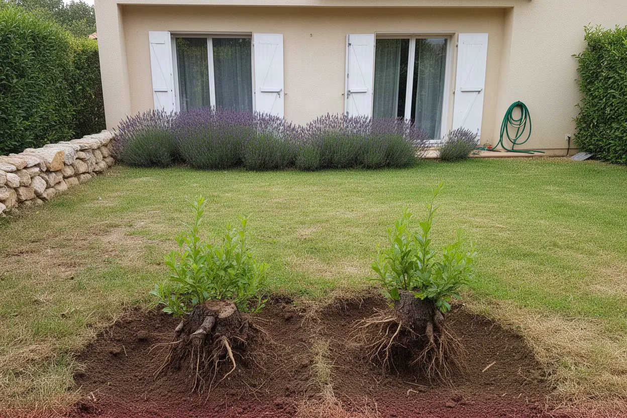 Deux souches avec rejets dans pelouse à Hyères