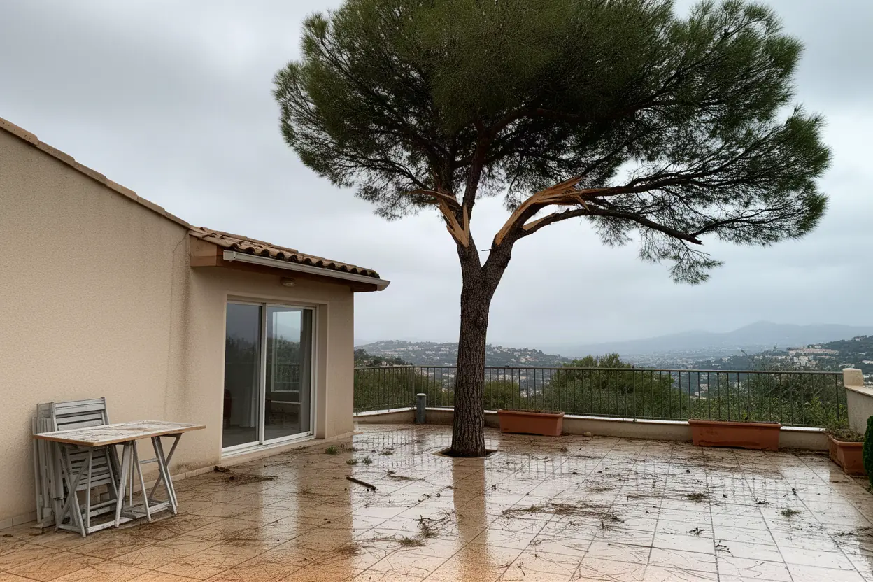 Pin fendu menaçant une terrasse à Toulon