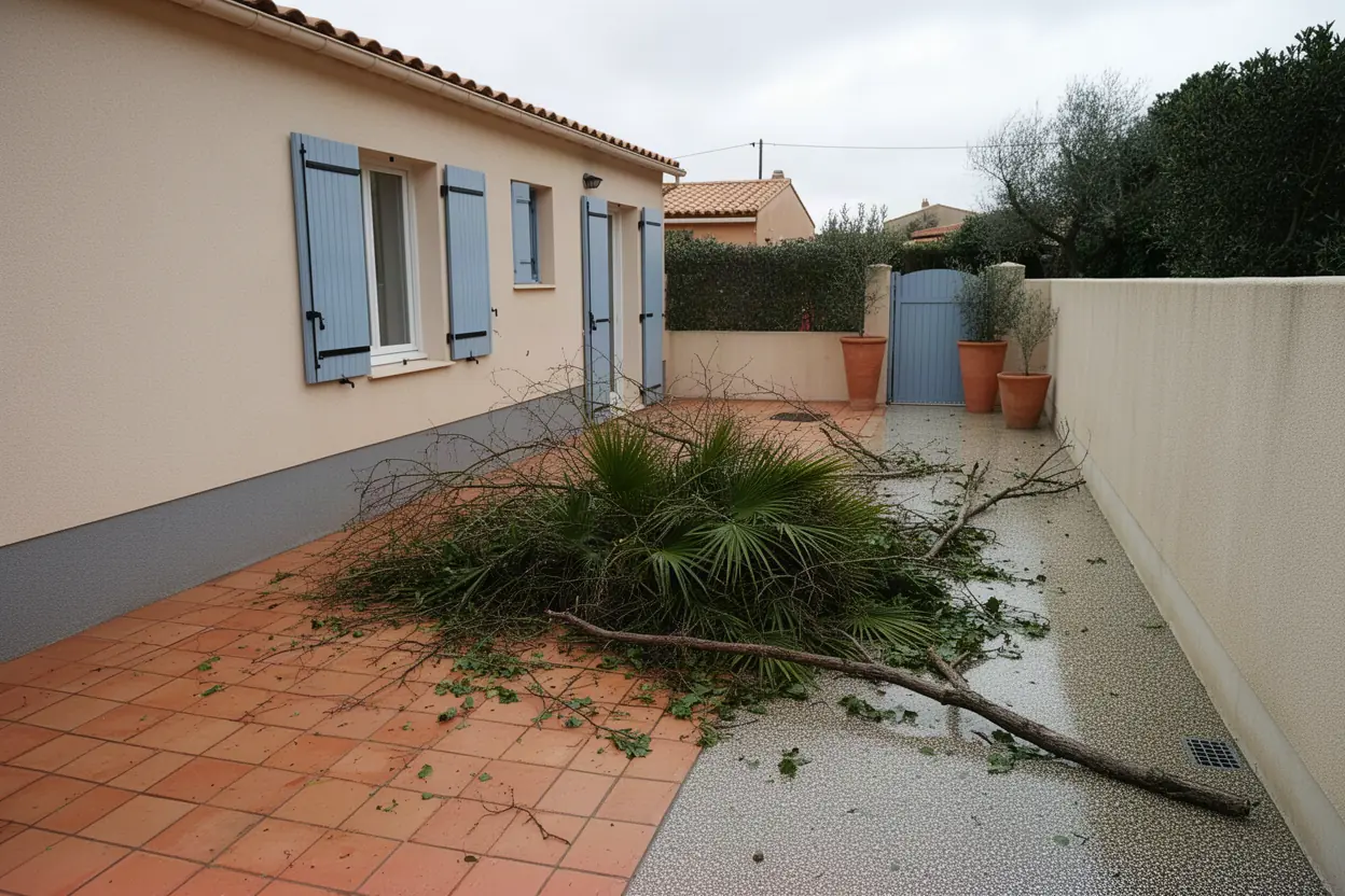 Débris végétaux dispersés dans un jardin hyérois