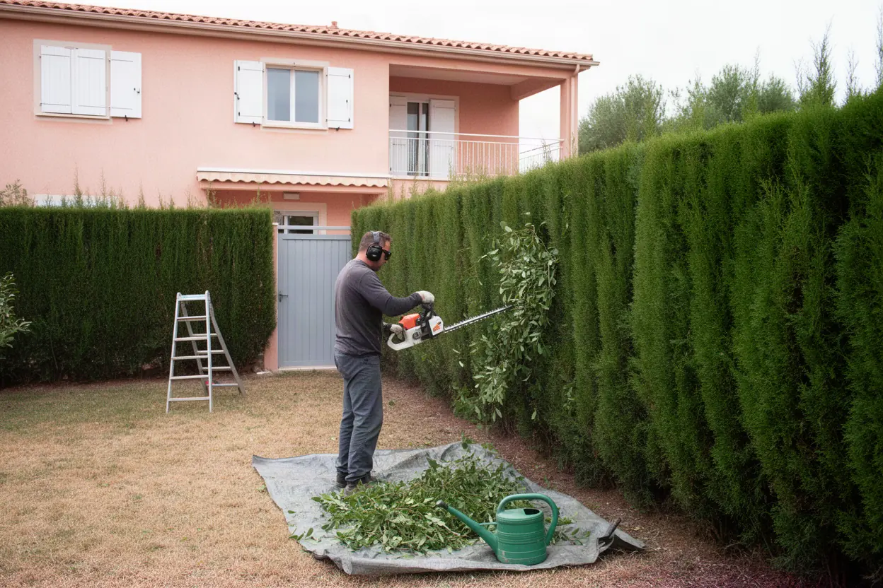 Taille d’une haie méditerranéenne à L’Ayguade Hyères
